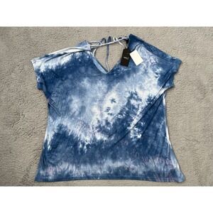 Very J Top Womens L Blue White Tie Die Blouse Womens New